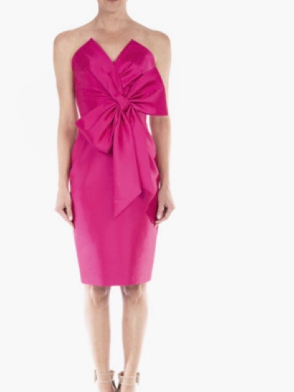 Badgley Mischka Hot Pink Satin Pencil Skirt with Large Knot Bow